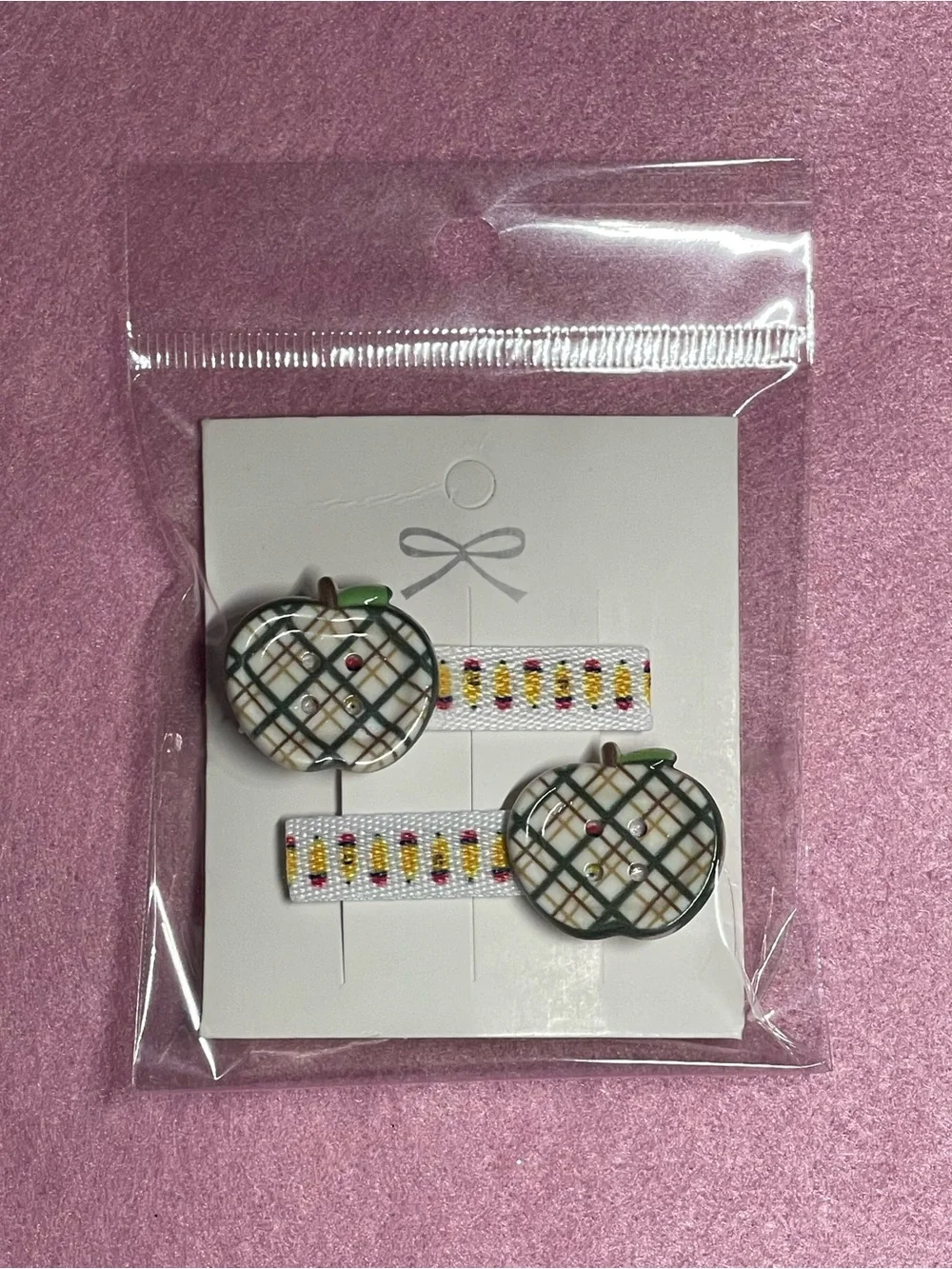 2 listings for $15 Handmade Cute Green Plaid Apple Hair Clips - Set of 2